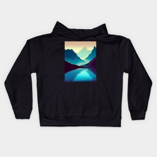 VaporwaveNature lake in mountains landscape Kids Hoodie